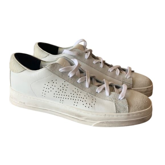 P448 White + Silver Faux-Fur Tongue + Ankle Women's Low-Top Sneakers Size 38